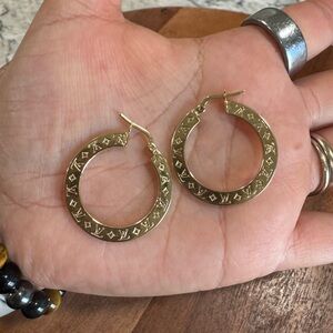 14k Gold LV Hoop Earrings